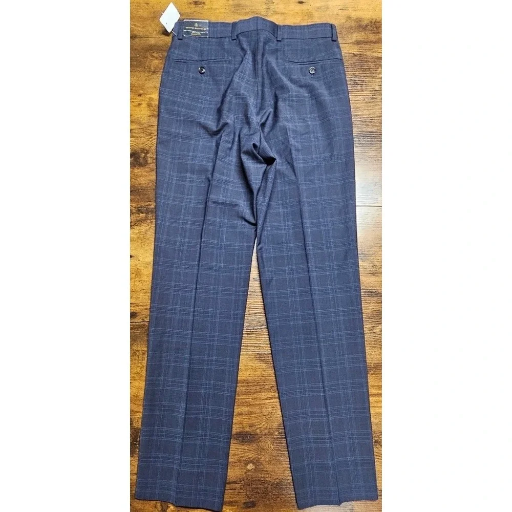 Brooks Brothers Regent Fit Dress Pants Wool Blend Blue Plaid Flat Mens 32x32 NWT
